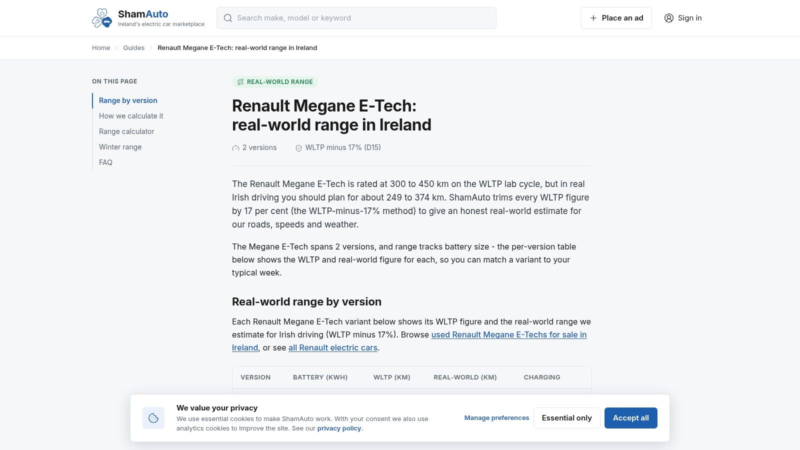 Screenshot from https://shamauto.ie/guides/real-world-range/renault-megane-e-tech